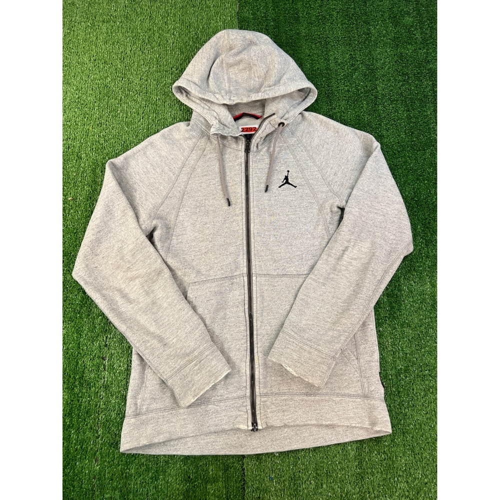 Jordan Mens Full Zip Hoodie Gray Heather Jumpman Logo Raglan Sweatshirt Size M